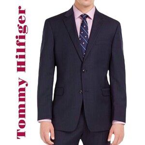 TOMMY HILFIGER Adams Navy Wide Pinstriped 2-Button Blazer in Marine, Size 40